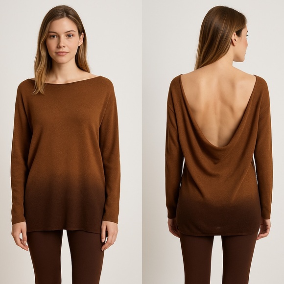 Pinko Metallic Ombre Brown Backless Sweater Top L